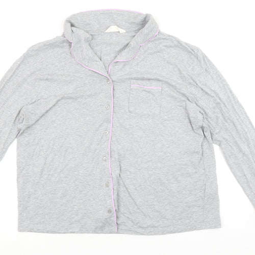 Marks and Spencer Womens Grey Cotton Pyjama Top S Long Sleeve Button Shirt