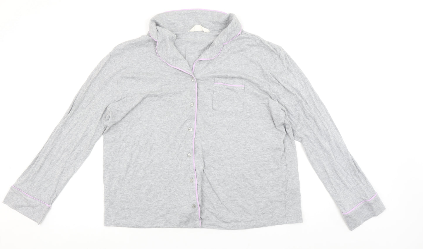 Marks and Spencer Womens Grey Cotton Pyjama Top S Long Sleeve Button Shirt