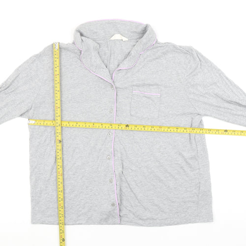 Marks and Spencer Womens Grey Cotton Pyjama Top S Long Sleeve Button Shirt