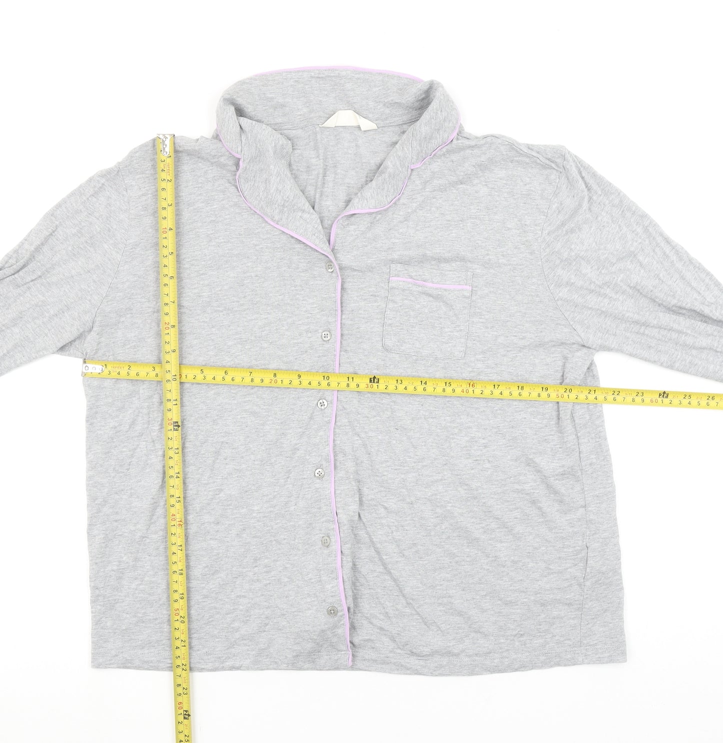 Marks and Spencer Womens Grey Cotton Pyjama Top S Long Sleeve Button Shirt