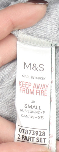 Marks and Spencer Womens Grey Cotton Pyjama Top S Long Sleeve Button Shirt