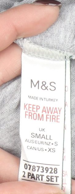Marks and Spencer Womens Grey Cotton Pyjama Top S Long Sleeve Button Shirt