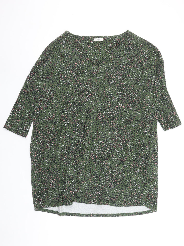 Hush Women Green Abstract Shift Dress Size 12 3/4 Sleeve Bohemian Style