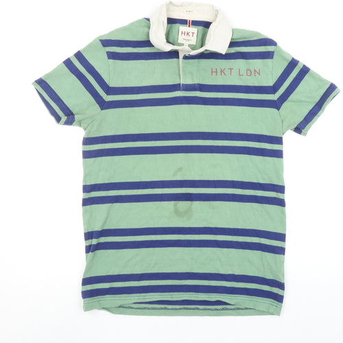 Hackett London Men's Green Striped Slim Fit Polo Shirt Size S