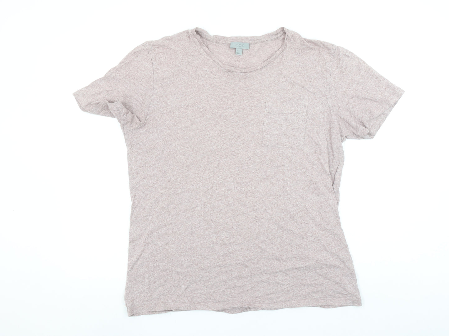 COS Men Beige Cotton Crew Neck Short Sleeve T-Shirt Size M