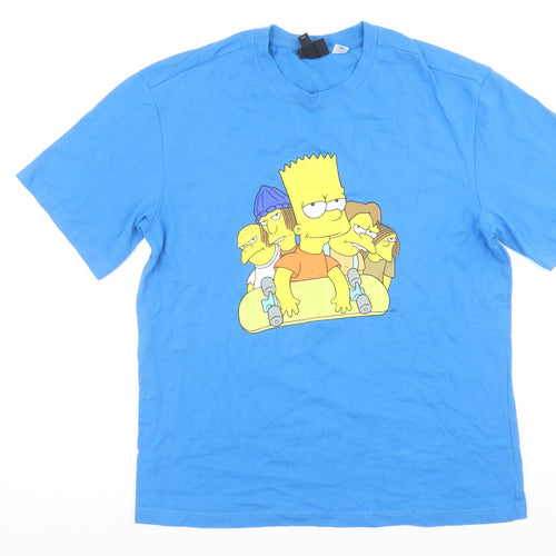 H&M Men Blue The Simpsons Bart Graphic Relaxed Fit Cotton T-Shirt M