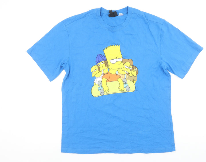 H&M Men Blue The Simpsons Bart Graphic Relaxed Fit Cotton T-Shirt M