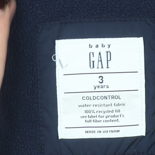 Baby GAP Girls Blue Hooded Puffer Jacket 3 Years Winter Water Resistant Coat