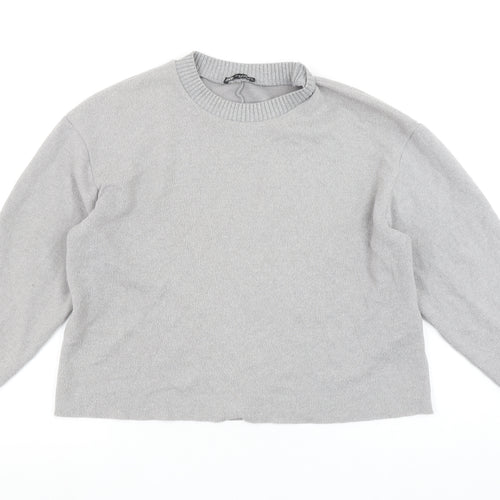 ZARA Women Grey Crew Neck Knit Jumper Size 12 Long Sleeve Pullover