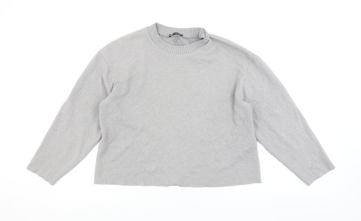 ZARA Women Grey Crew Neck Knit Jumper Size 12 Long Sleeve Pullover