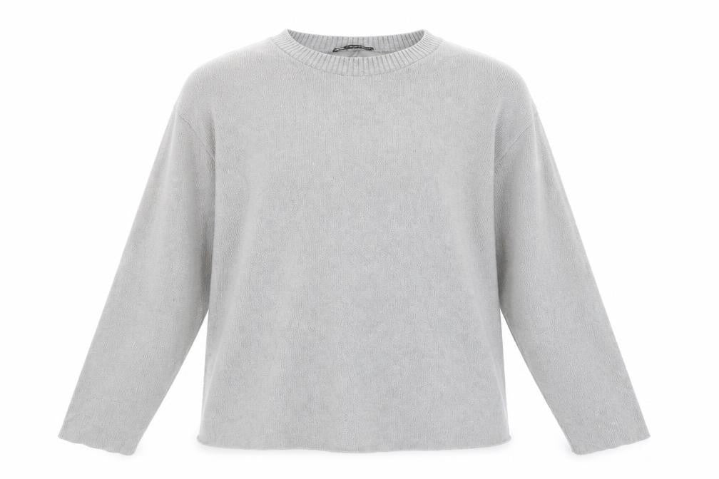 Front view of Zara Women Grey Crew Neck Knit Jumper, size 12, Long Sleeve Pullover