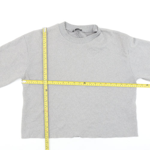 ZARA Women Grey Crew Neck Knit Jumper Size 12 Long Sleeve Pullover