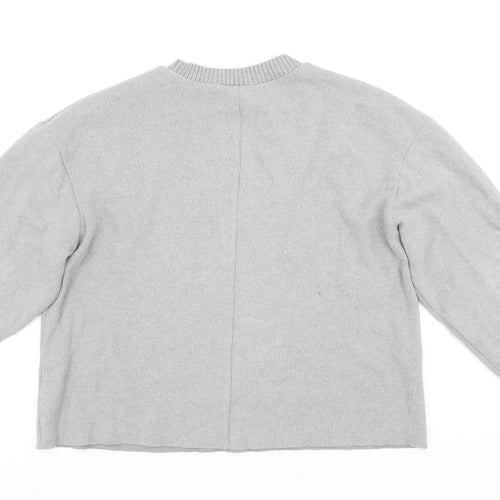 ZARA Women Grey Crew Neck Knit Jumper Size 12 Long Sleeve Pullover