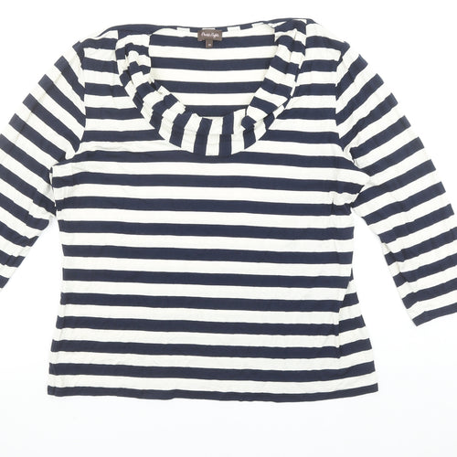 Phase Eight Women’s Blue Striped Jersey Cowl Neck 3/4 Sleeve Top Size 18