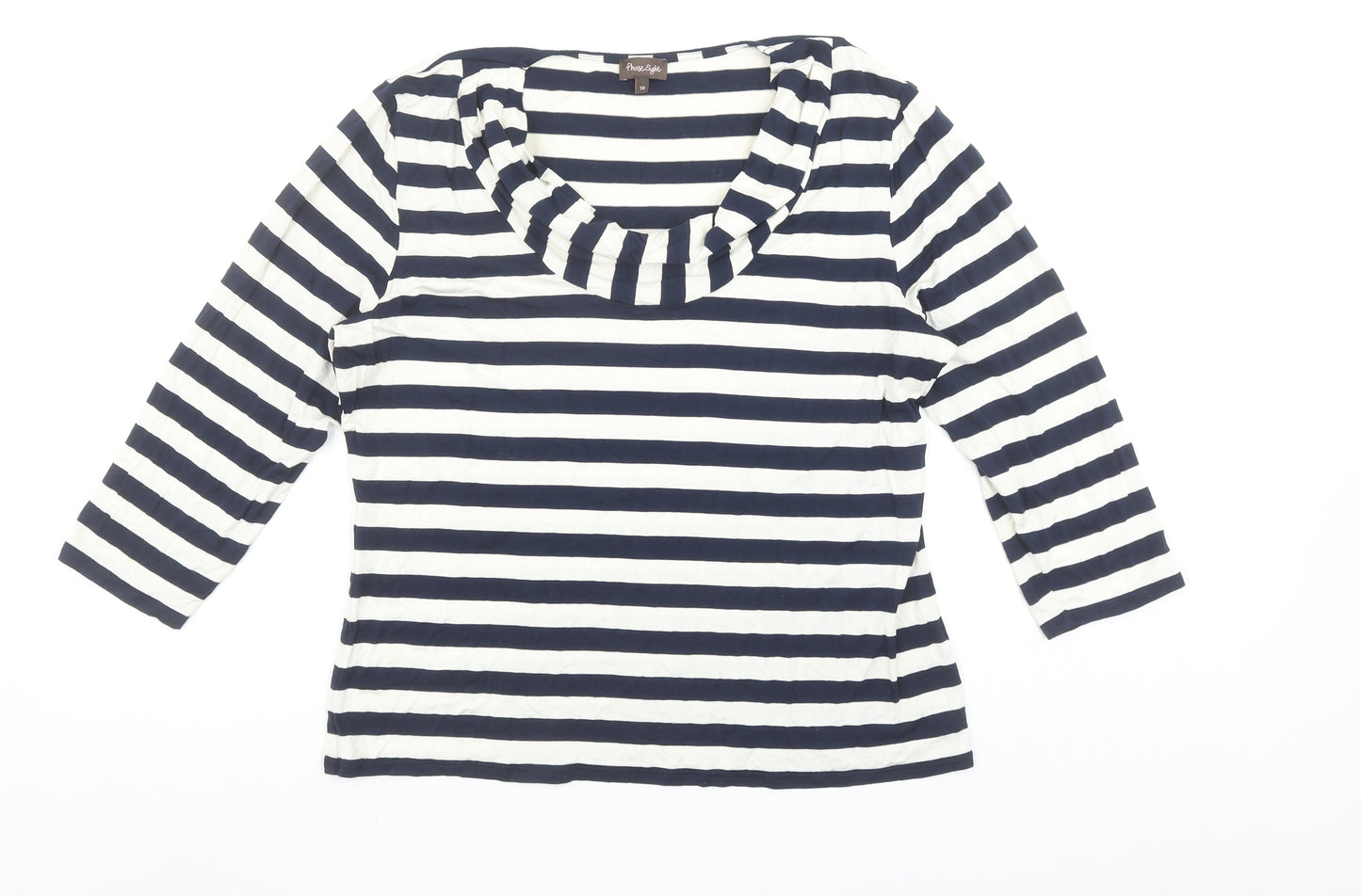 Phase Eight Women’s Blue Striped Jersey Cowl Neck 3/4 Sleeve Top Size 18