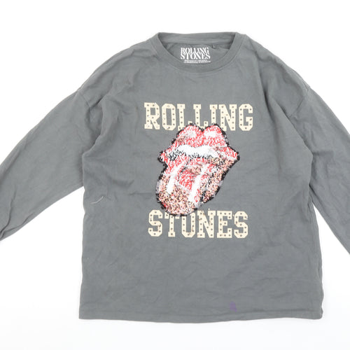 NEXT Girls Grey Rolling Stones Sequin Long Sleeve T-Shirt 11 Years