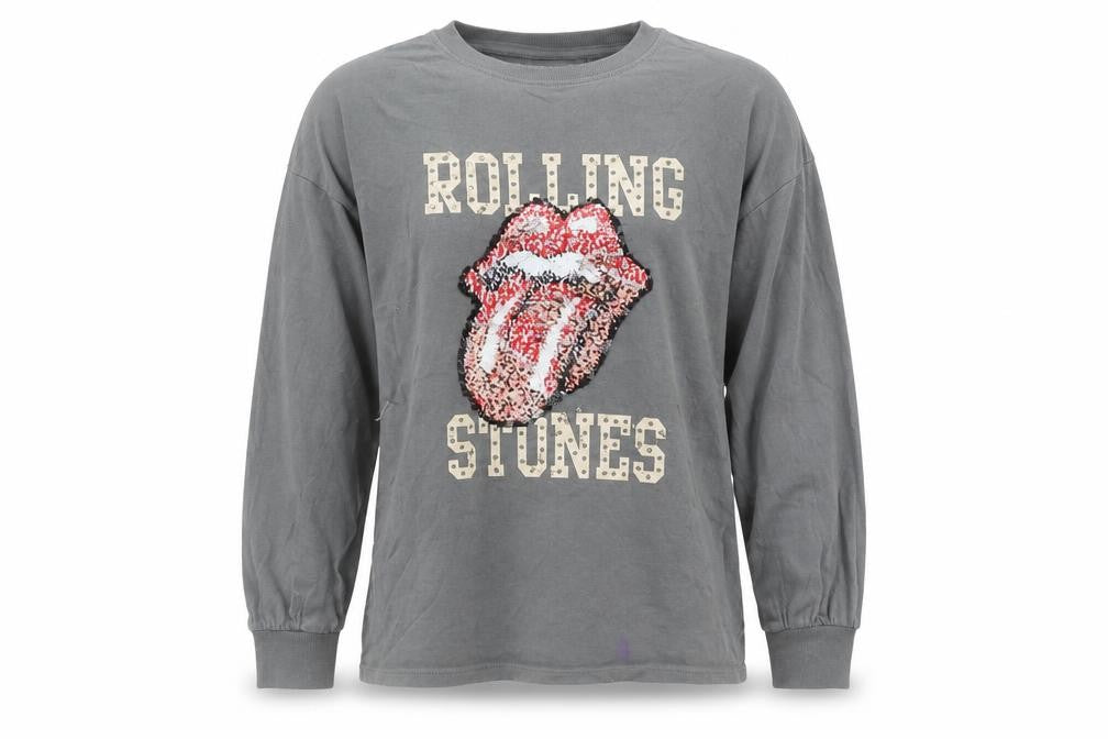 NEXT Girls Grey Rolling Stones Sequin Long Sleeve T-Shirt 11 Years