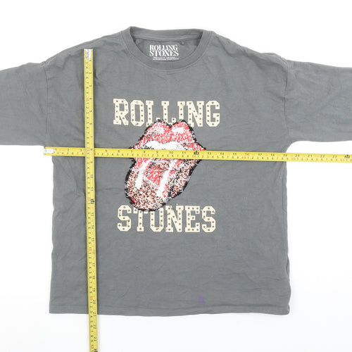 NEXT Girls Grey Rolling Stones Sequin Long Sleeve T-Shirt 11 Years