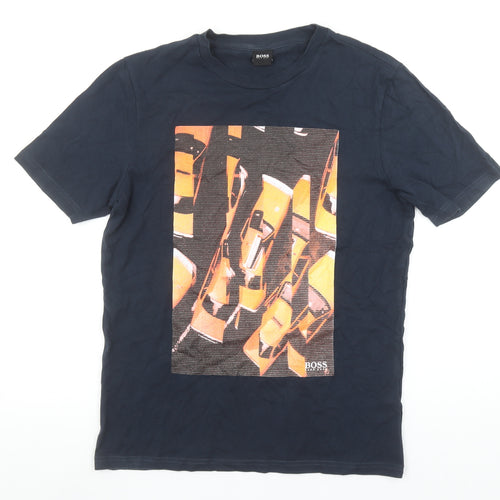 Hugo Boss Men's Navy Graphic Print Cotton T-Shirt Size S