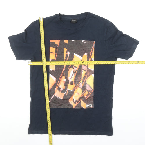 Hugo Boss Men's Navy Graphic Print Cotton T-Shirt Size S