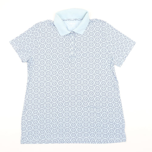 Lands' End Women's Blue Geometric Cotton Polo Shirt Size L