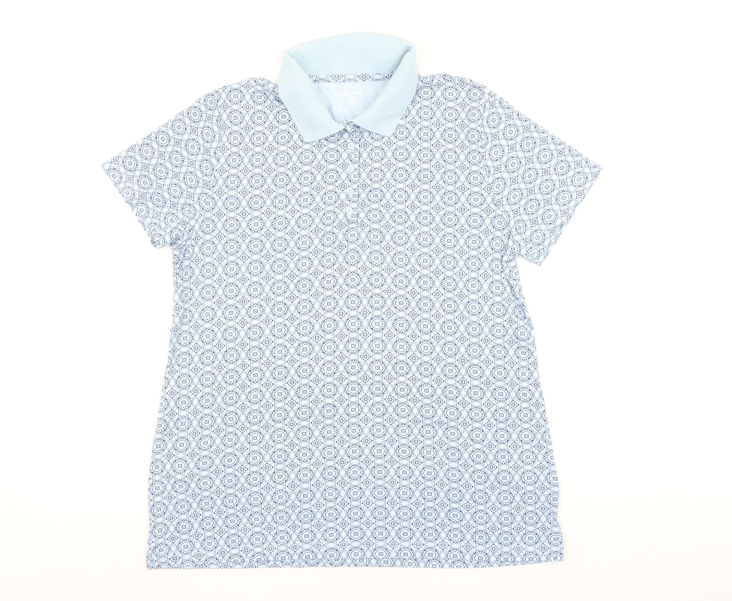 Lands' End Women's Blue Geometric Cotton Polo Shirt Size L