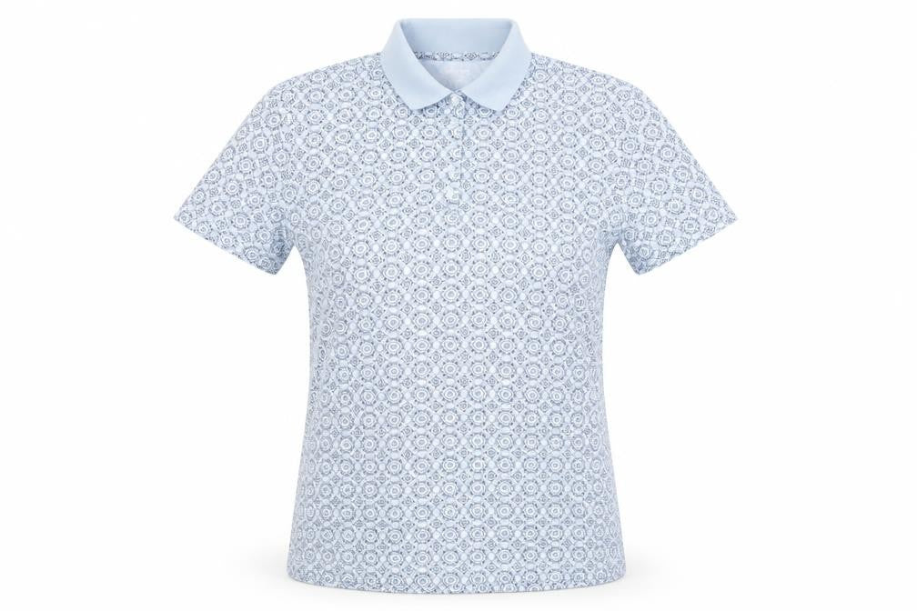 Lands' End Women's Blue Geometric Cotton Polo Shirt Size L