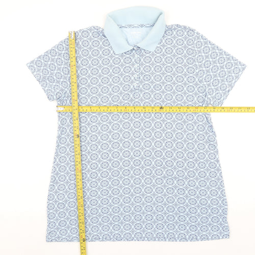 Lands' End Women's Blue Geometric Cotton Polo Shirt Size L