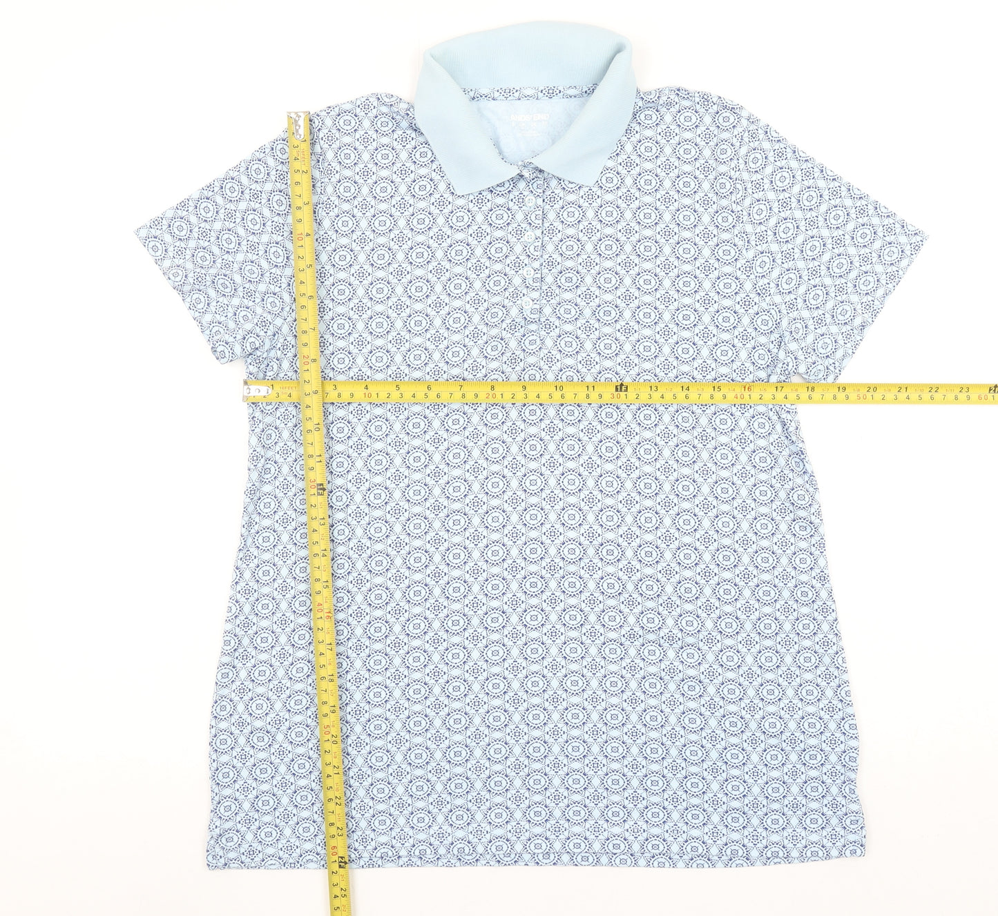 Lands' End Women's Blue Geometric Cotton Polo Shirt Size L