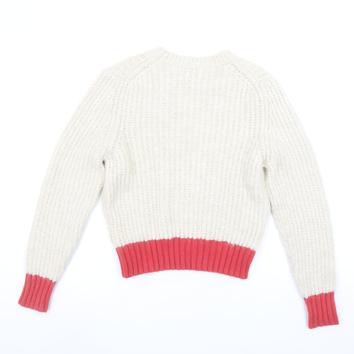 Zara Women’s Cream & Red Knit Jumper Size S Crew Neck Long Sleeve