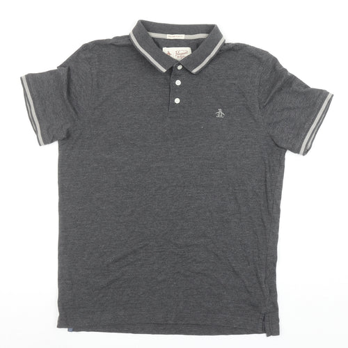 Original Penguin Men's Grey Slim Fit Short Sleeve Polo Shirt M