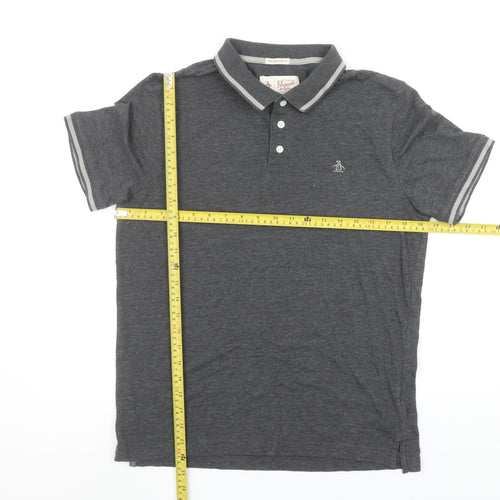 Original Penguin Men's Grey Slim Fit Short Sleeve Polo Shirt M