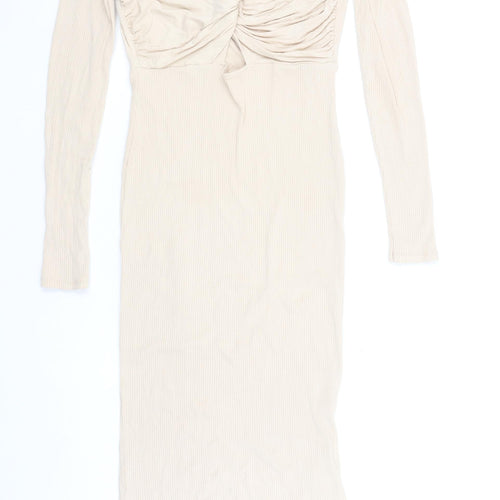 ASOS DESIGN Women Beige Size 10 Bodycon Midi Dress Long Sleeve