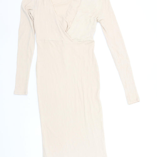 ASOS DESIGN Women Beige Size 10 Bodycon Midi Dress Long Sleeve