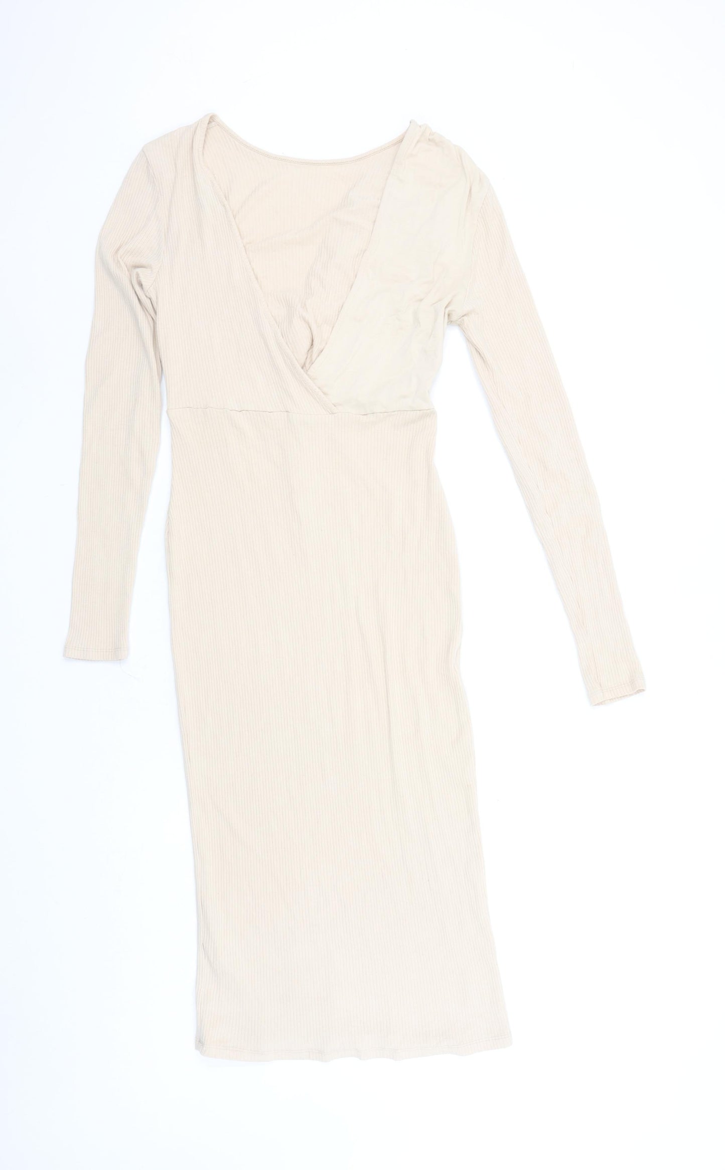 ASOS DESIGN Women Beige Size 10 Bodycon Midi Dress Long Sleeve
