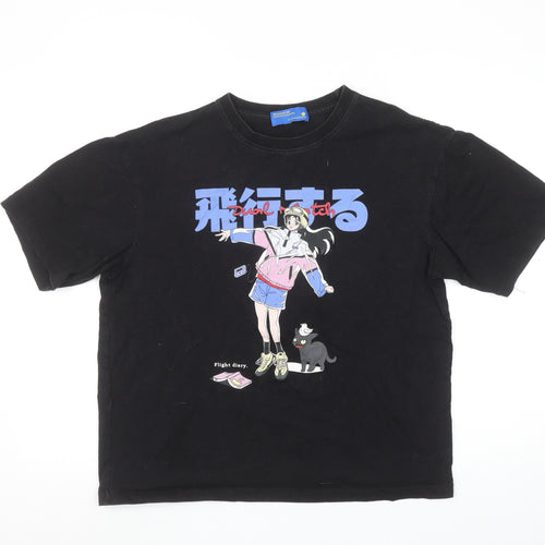 DUALMATCH Womens Black Anime Graphic Cotton T-Shirt Size S