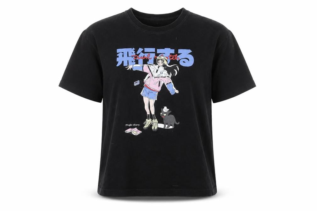 DUALMATCH Womens Black Anime Graphic Cotton T-Shirt Size S