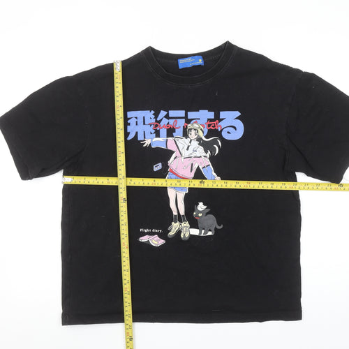 DUALMATCH Womens Black Anime Graphic Cotton T-Shirt Size S