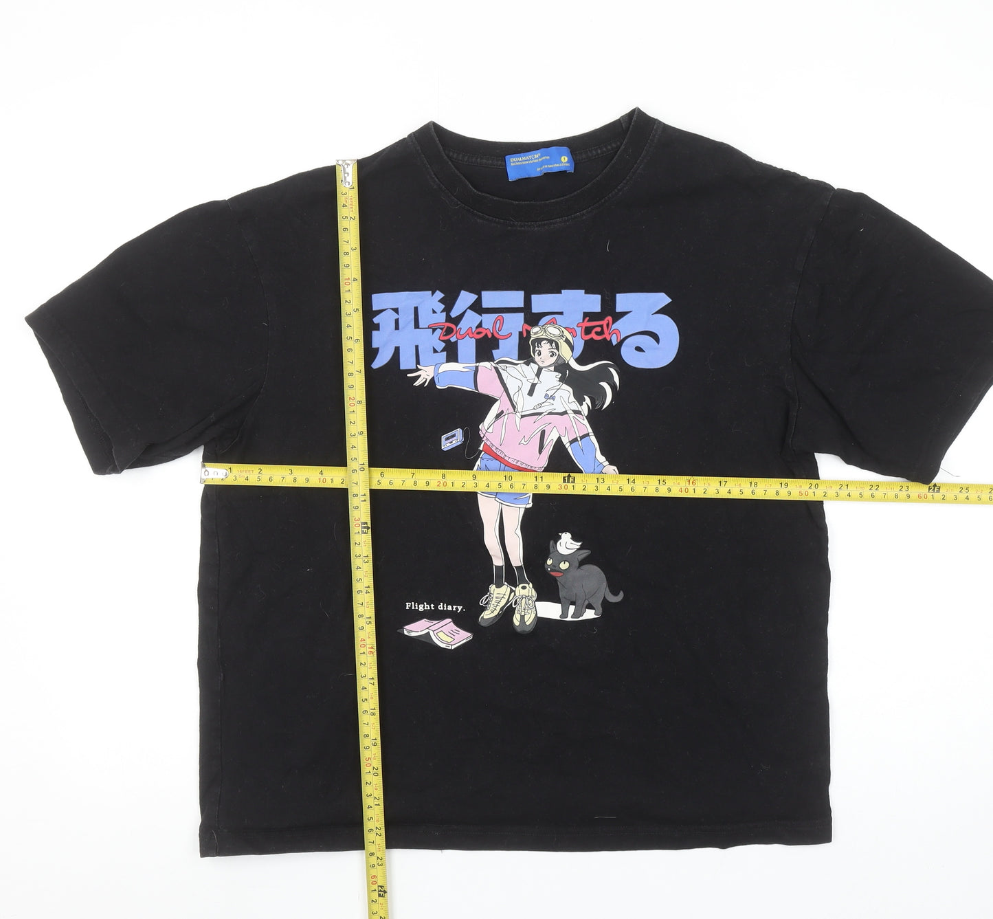 DUALMATCH Womens Black Anime Graphic Cotton T-Shirt Size S
