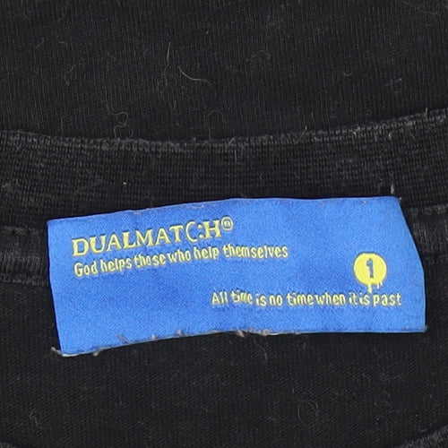 DUALMATCH Womens Black Anime Graphic Cotton T-Shirt Size S