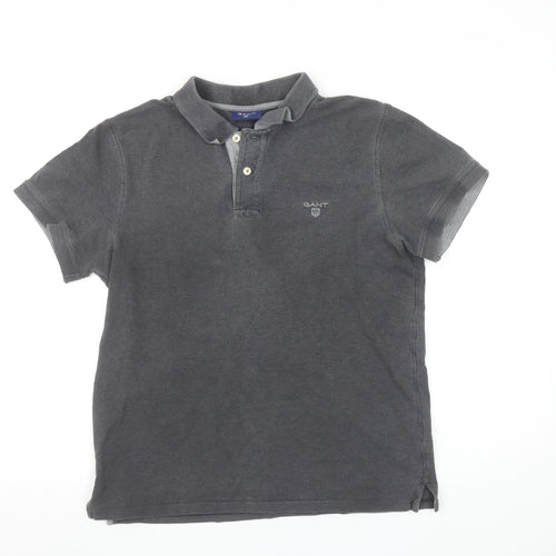 GANT Men's Grey Short Sleeve Polo Shirt Size M Cotton Elastane