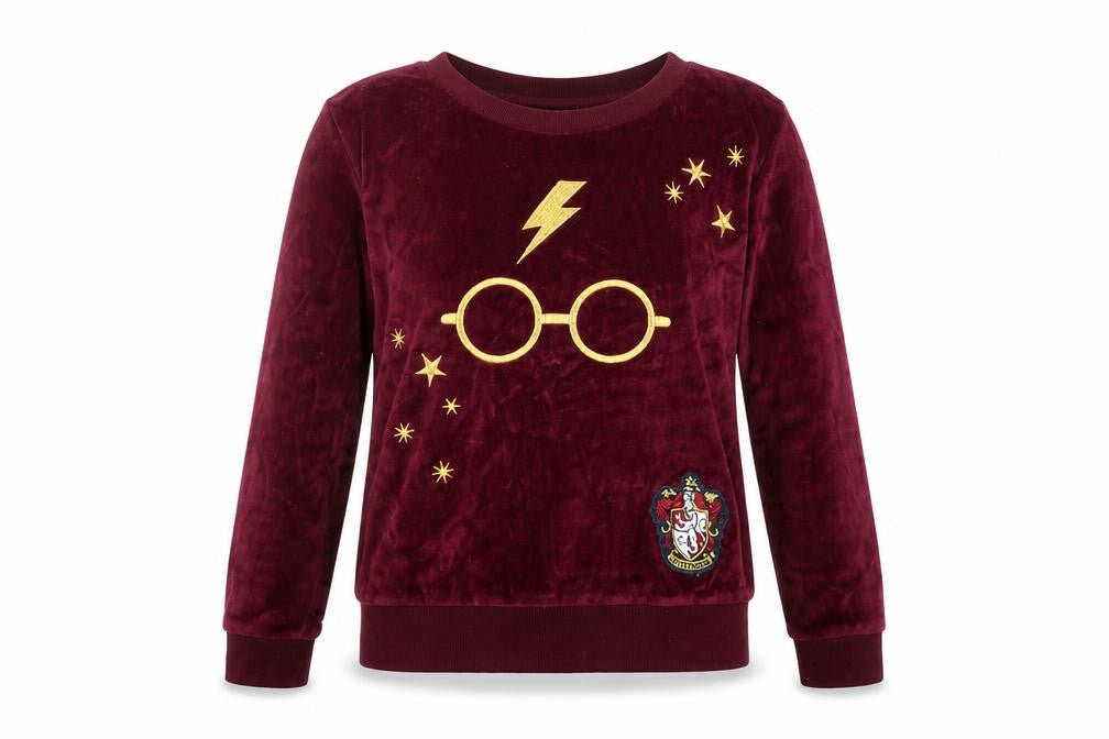 Harry Potter Gryffindor Burgundy Velvet Long Sleeve Women's XS Nightwear Top
