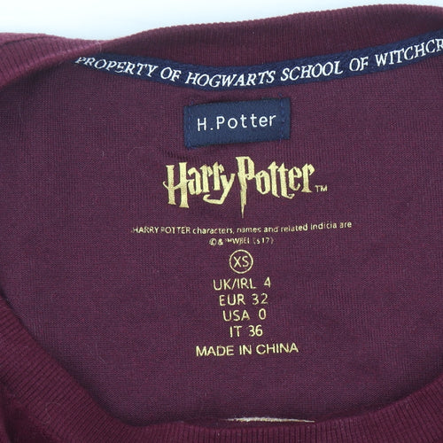 Harry Potter Gryffindor Burgundy Velvet Long Sleeve Women's XS Nightwear Top