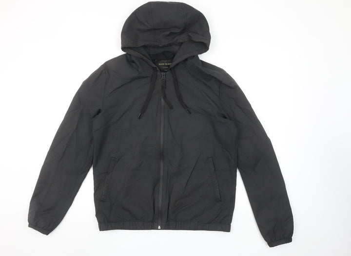 River Island Men's Black Hooded Windbreaker Jacket Size S