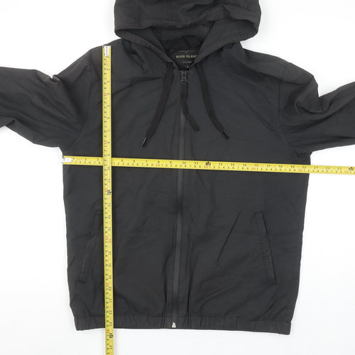 River Island Men's Black Hooded Windbreaker Jacket Size S