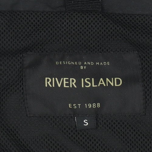 River Island Men's Black Hooded Windbreaker Jacket Size S