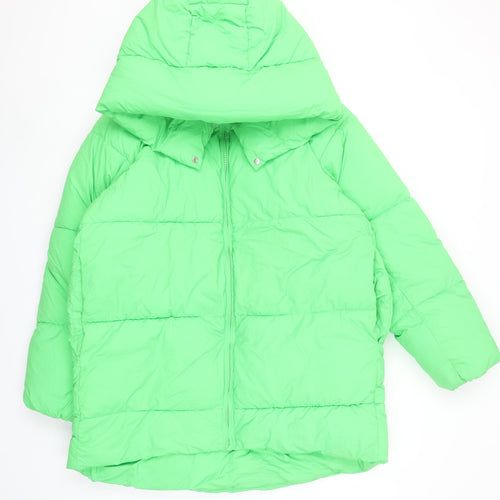 Zara Women Green Hooded Puffer Jacket Size S Winter Coat