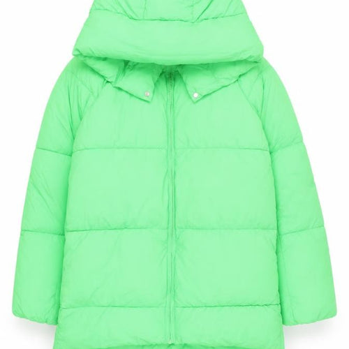 Zara Women Green Hooded Puffer Jacket Size S Winter Coat
