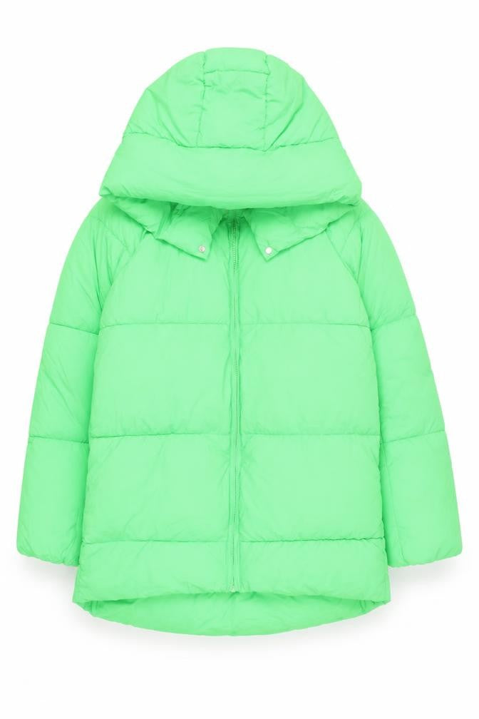 Zara Women Green Hooded Puffer Jacket Size S Winter Coat