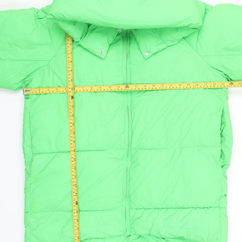 Zara Women Green Hooded Puffer Jacket Size S Winter Coat